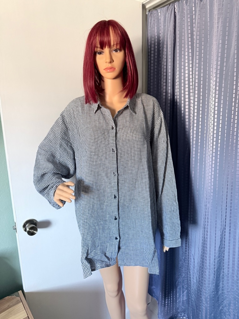Eileen Fisher Organic Linen Tunic 1X Oversized Gingham Shirt
